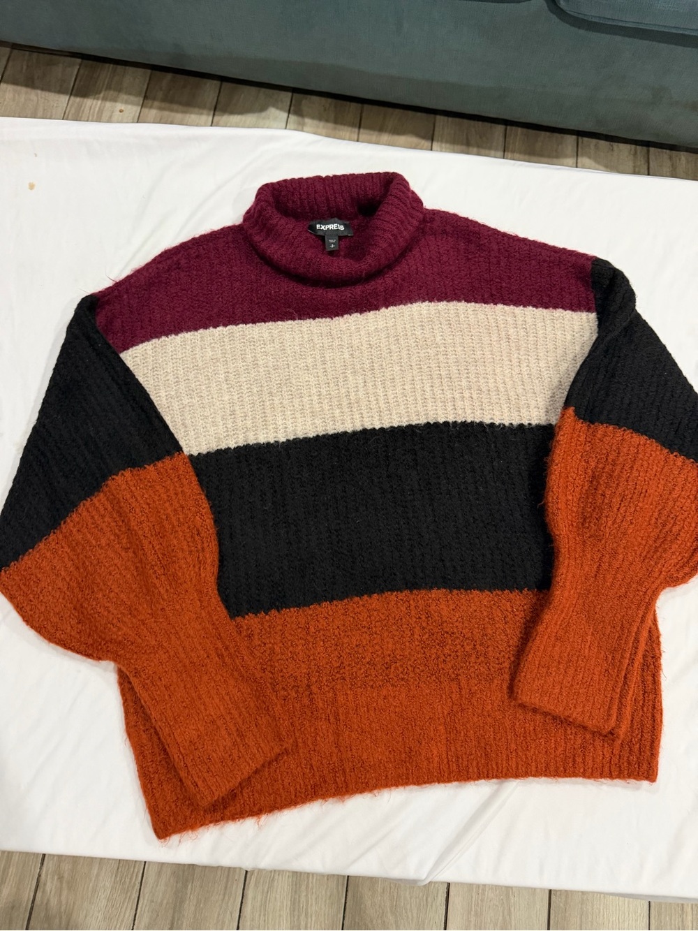 Express Colorblock Cowl Neck Sweater - Burgundy, Cream, Black, Rust